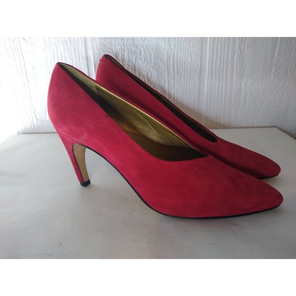 Via Spiga Shoes - Via Spiga Women 9.5 B Red Suede Curved 3.5" Heel Pumps Leather Pointed Toe Italy